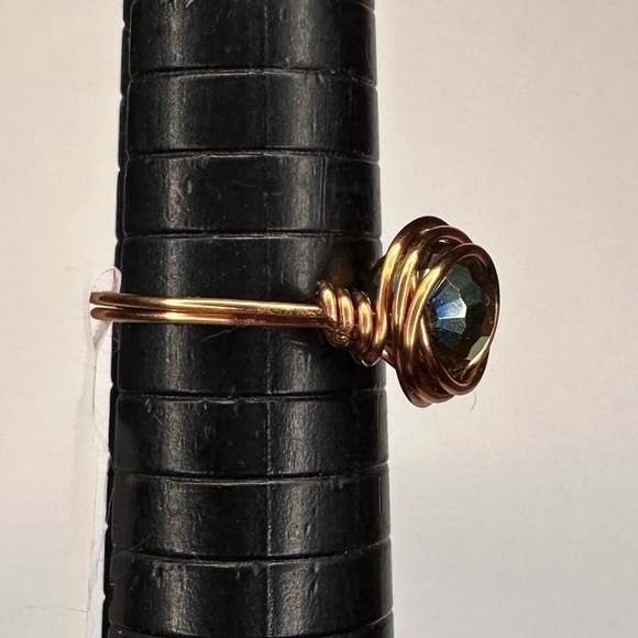 Green yellow disco ball ring handmade copper wire wrap - Picture 6 of 6
